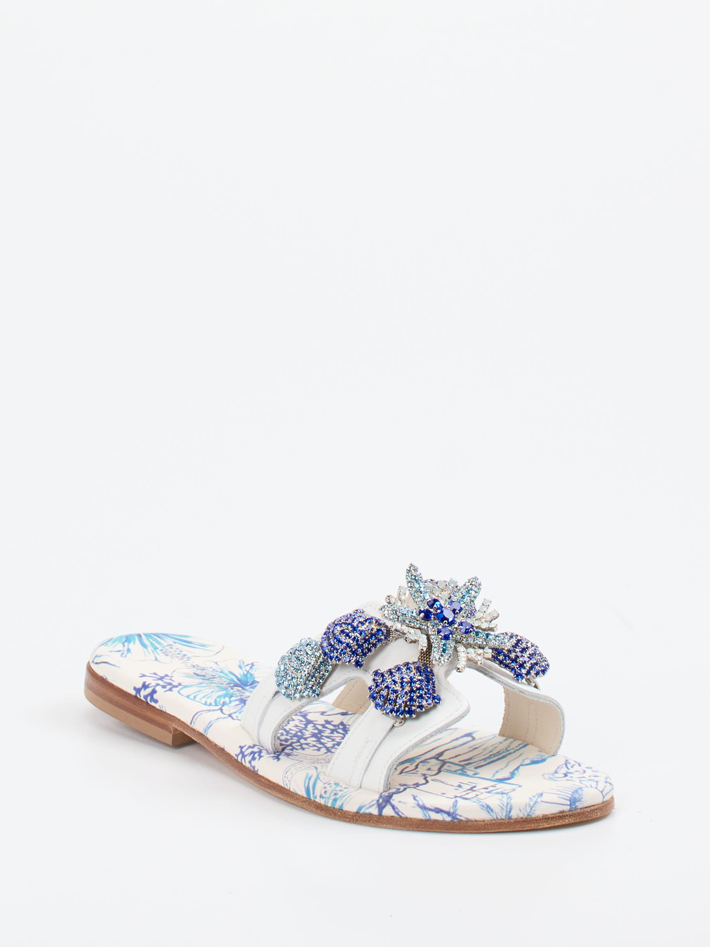 Konstantin Starke – Zehensandalen aus Lammleder Weiß-Blau