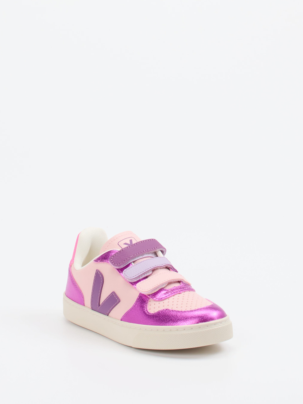 VEJA – Klettschuh aus Kalbleder in Rosa-Metallic