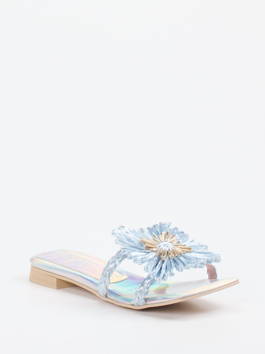 RAS – Pantolette aus Metallicleder hellblau irisierend