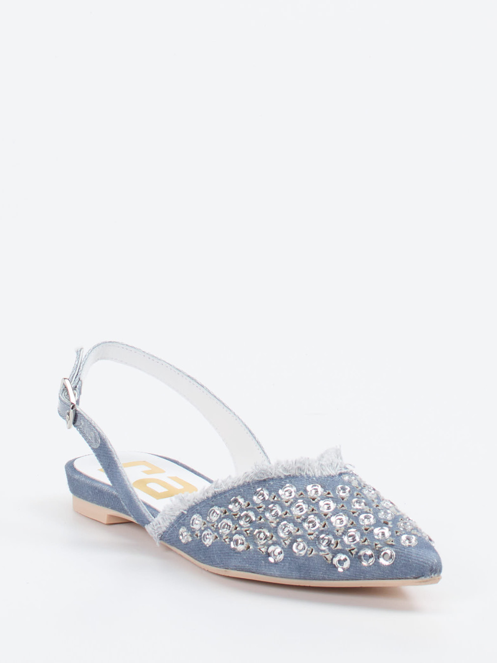 RAS – Slingback-Ballerinas aus Denim mit Strassdetails