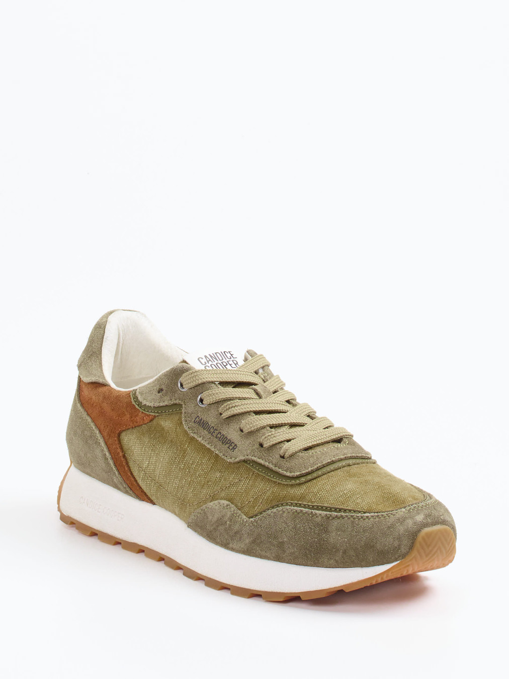 Candice Cooper – Retro-Sneaker aus Veloursleder olivgrün