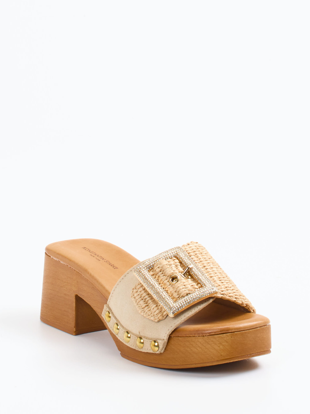 Konstantin Starke – Plateau-Pantolette aus Veloursleder und Bast