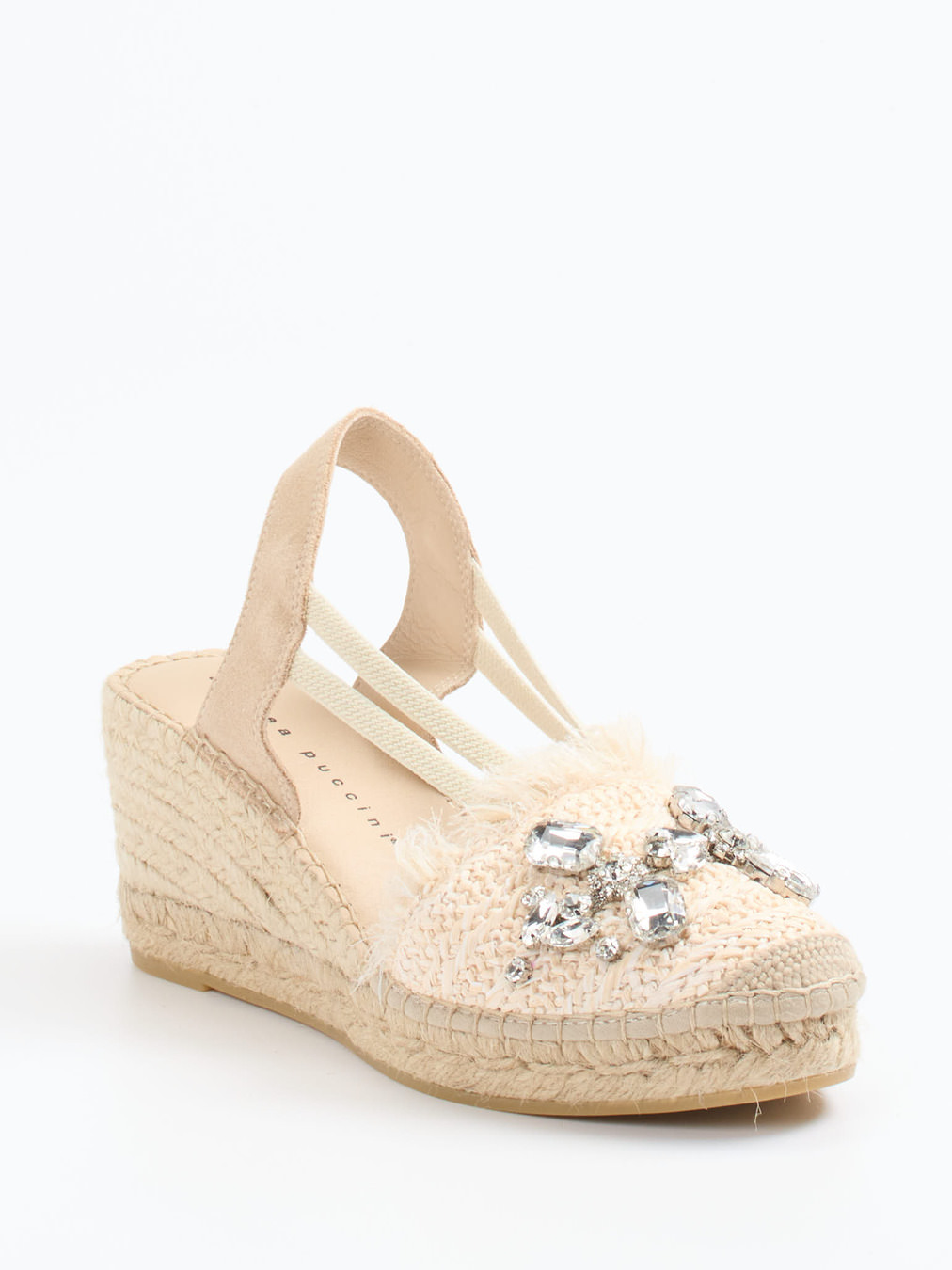 Andrea Puccini – Keilsandalette aus Canvas und Jute beige