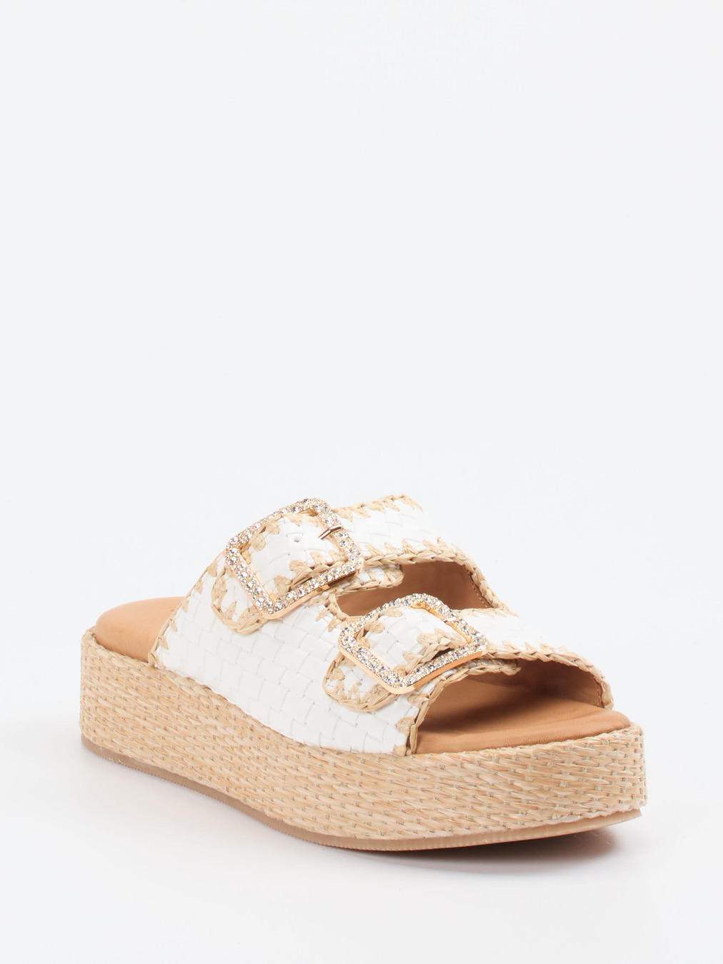 Konstantin Starke – Plateau-Pantoletten aus Flechtleder weiß