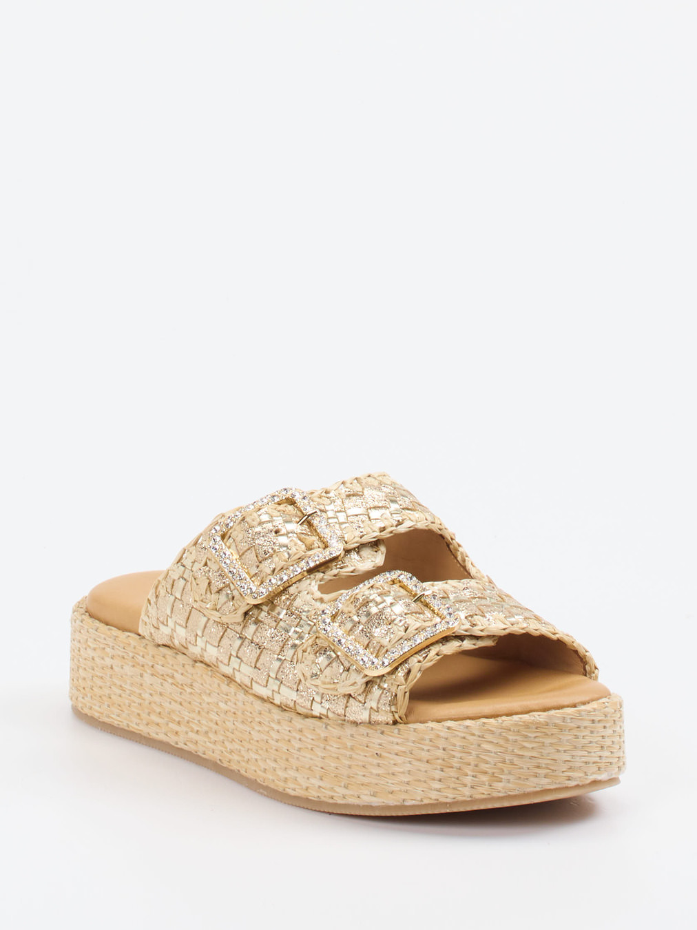 Konstantin Starke – Plateau-Pantolette aus Flechtleder goldbeige