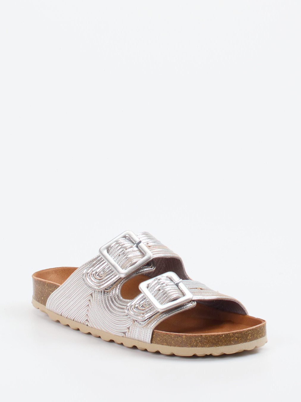 Verbenas – Zwei-Riemen-Pantolette aus Metallicleder silber