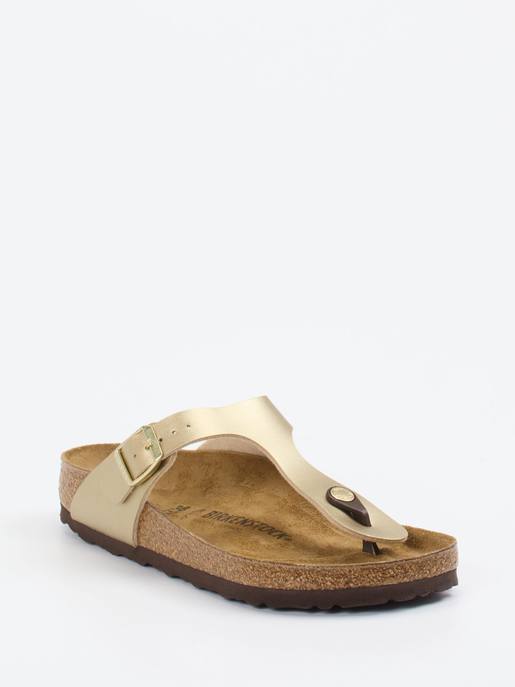 Birkenstock – Zehentrenner aus Metallicleder gold