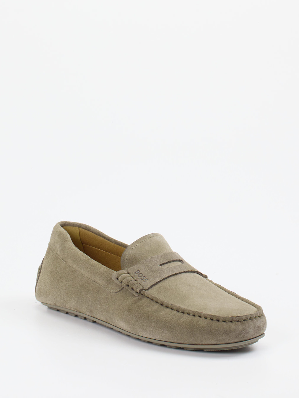 Boss – Penny Loafer aus Veloursleder in Taupe