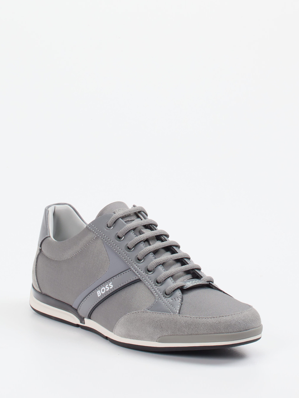 Boss – Sneaker aus Kalbleder und Veloursleder grau