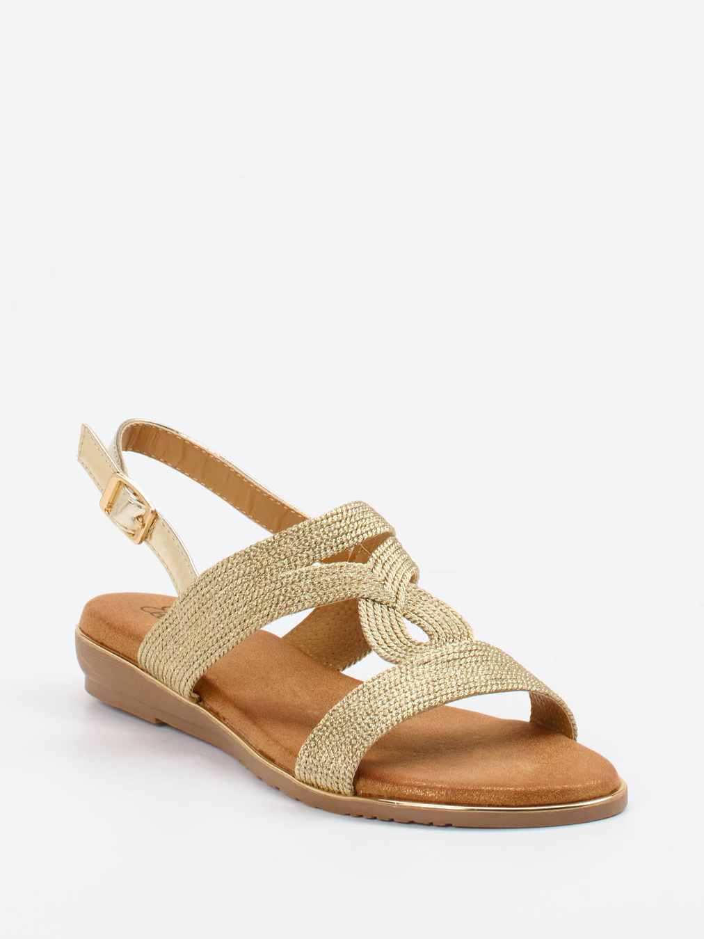 Ella Cruz – Sandalen aus Metallic-Textil in Gold