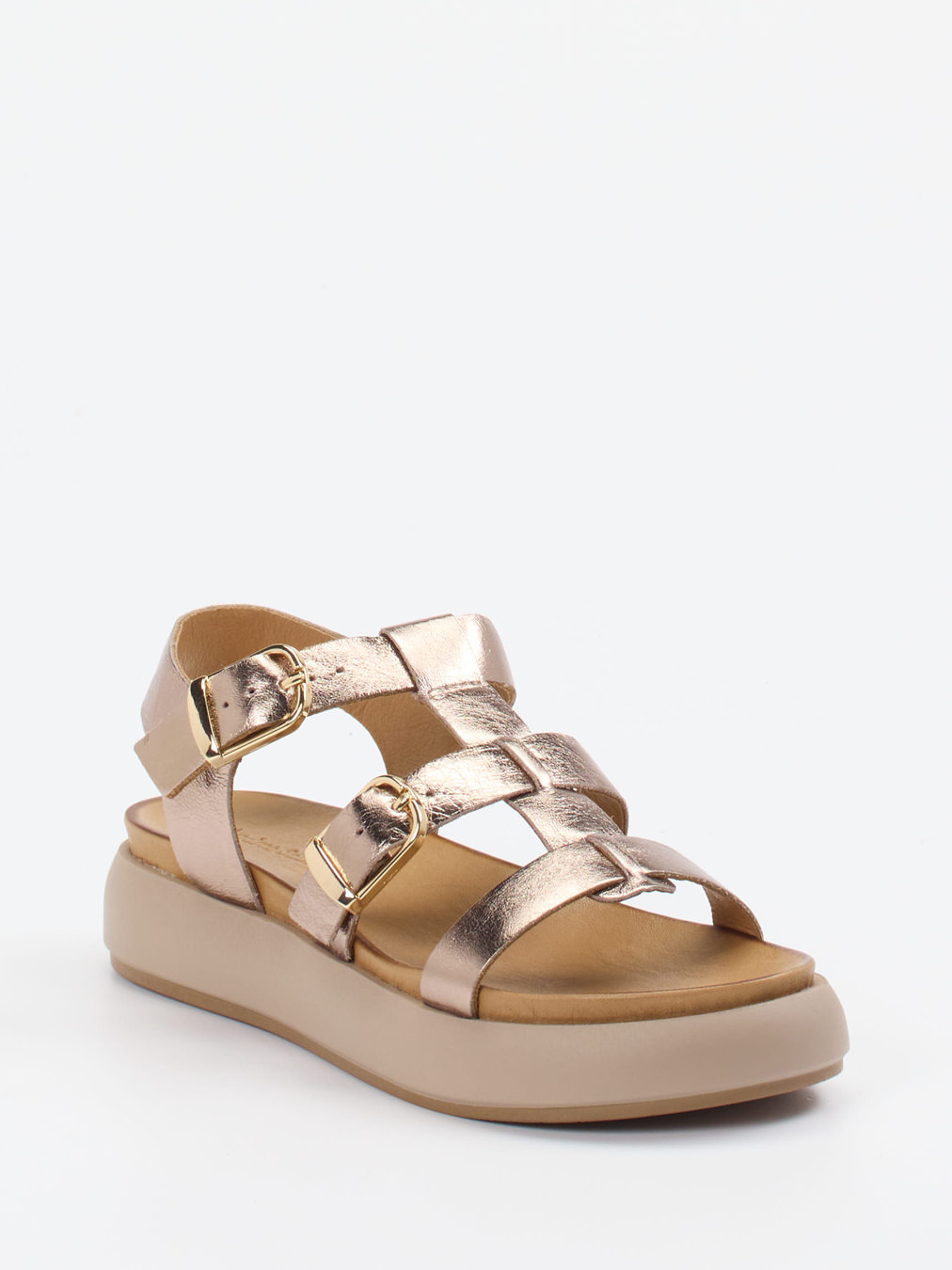 Andrea Sabatini – Plateau-Sandalen aus Metallic-Leder Roségold