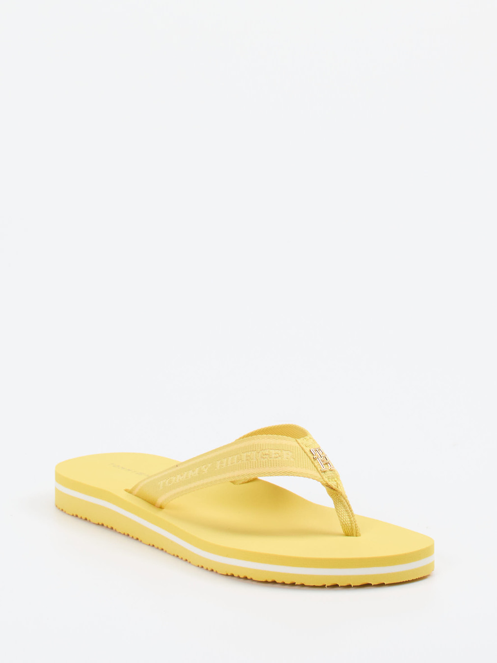 Tommy Hilfiger – Zehentrenner aus Textil in Pastellgelb