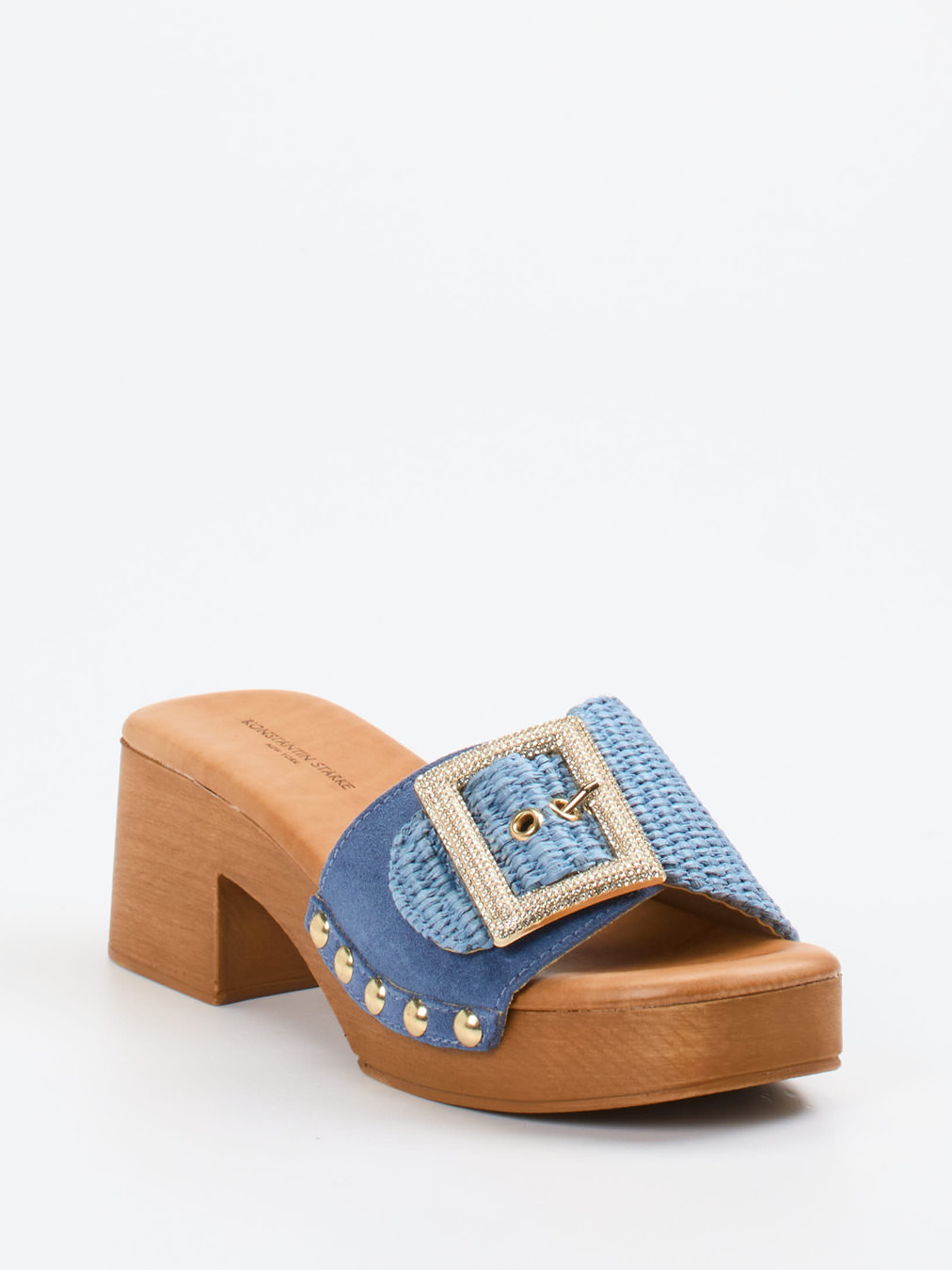 Konstantin Starke – Plateau-Pantolette aus Bast und Veloursleder