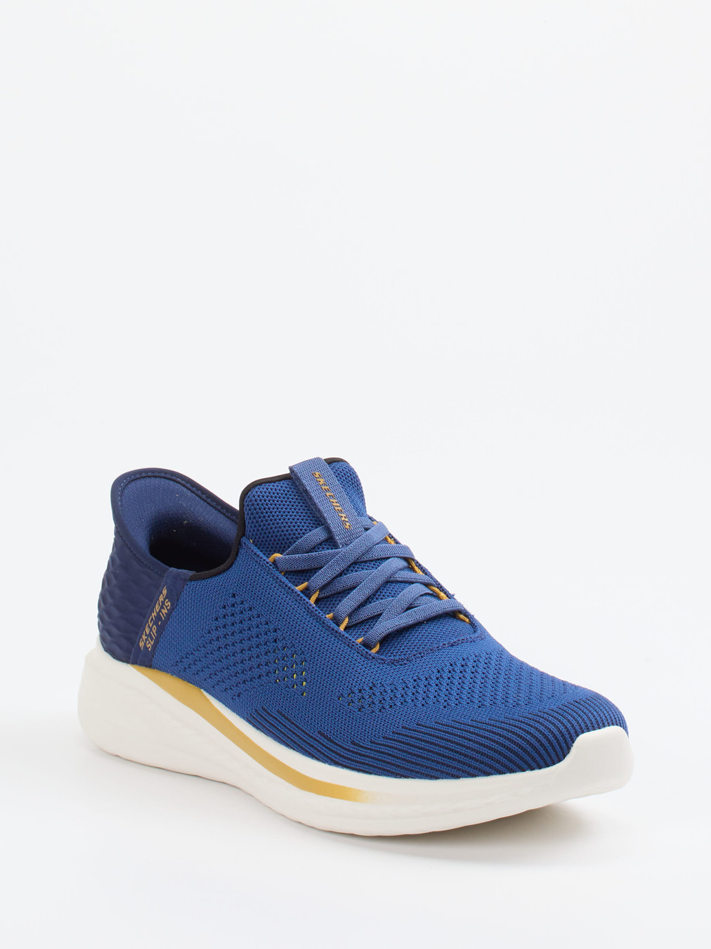 Skechers – Slip-On Sneaker aus gestricktem Textil blau