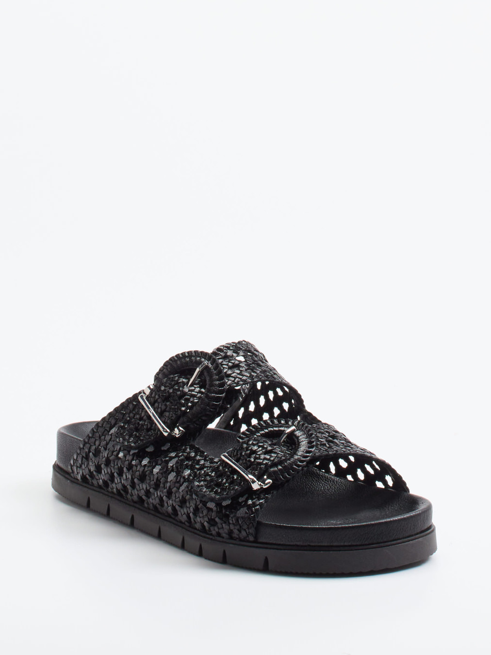 Pons Quintana – Pantolette aus Flechtleder Schwarz