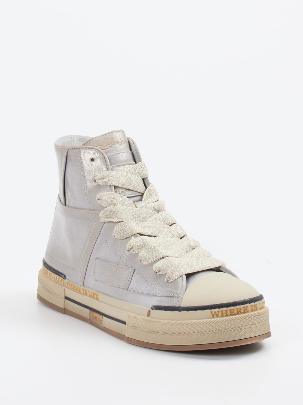 Rebecca White – High-Top Sneaker aus Metallicleder silbergrau