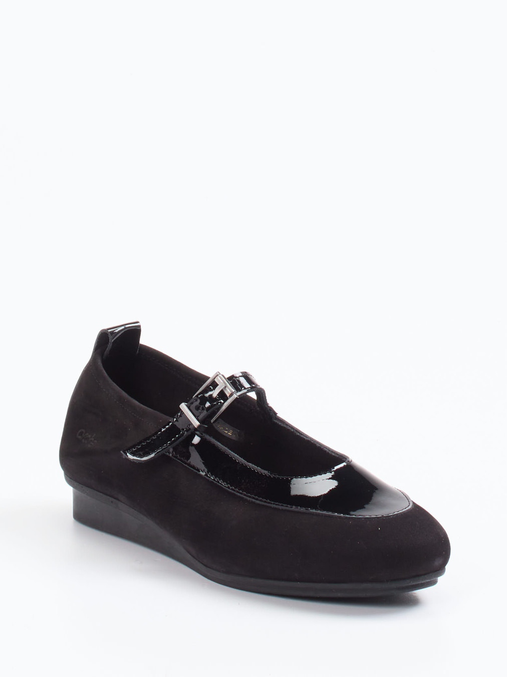 Arche – Spangenpumps aus Lackleder und Veloursleder Schwarz