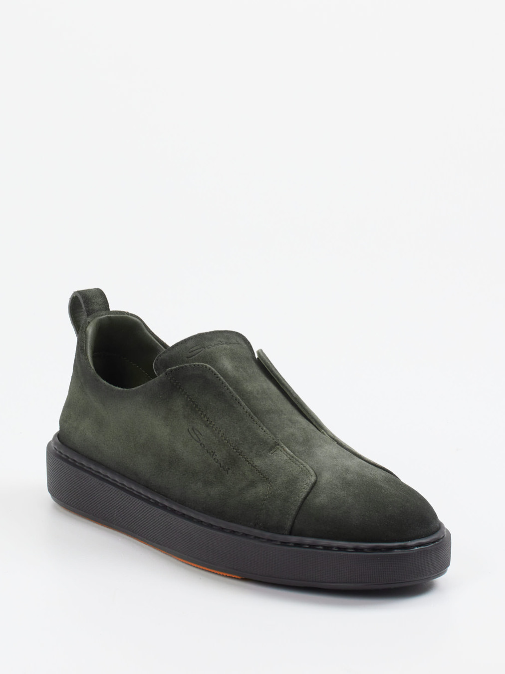 Santoni – Slip-On Sneaker aus Veloursleder grün