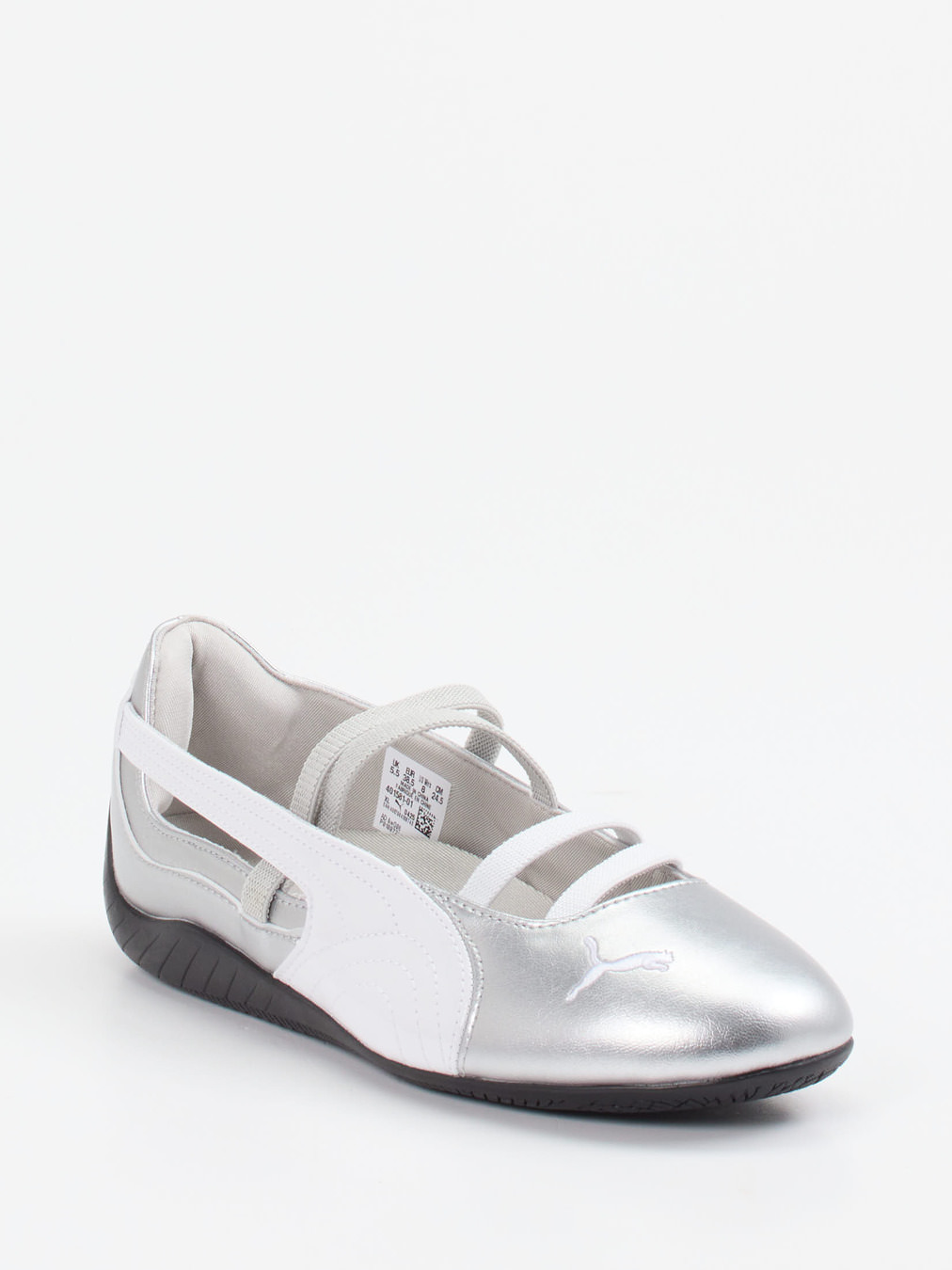 Puma – Ballerinas aus Leder in Metallic-Silber