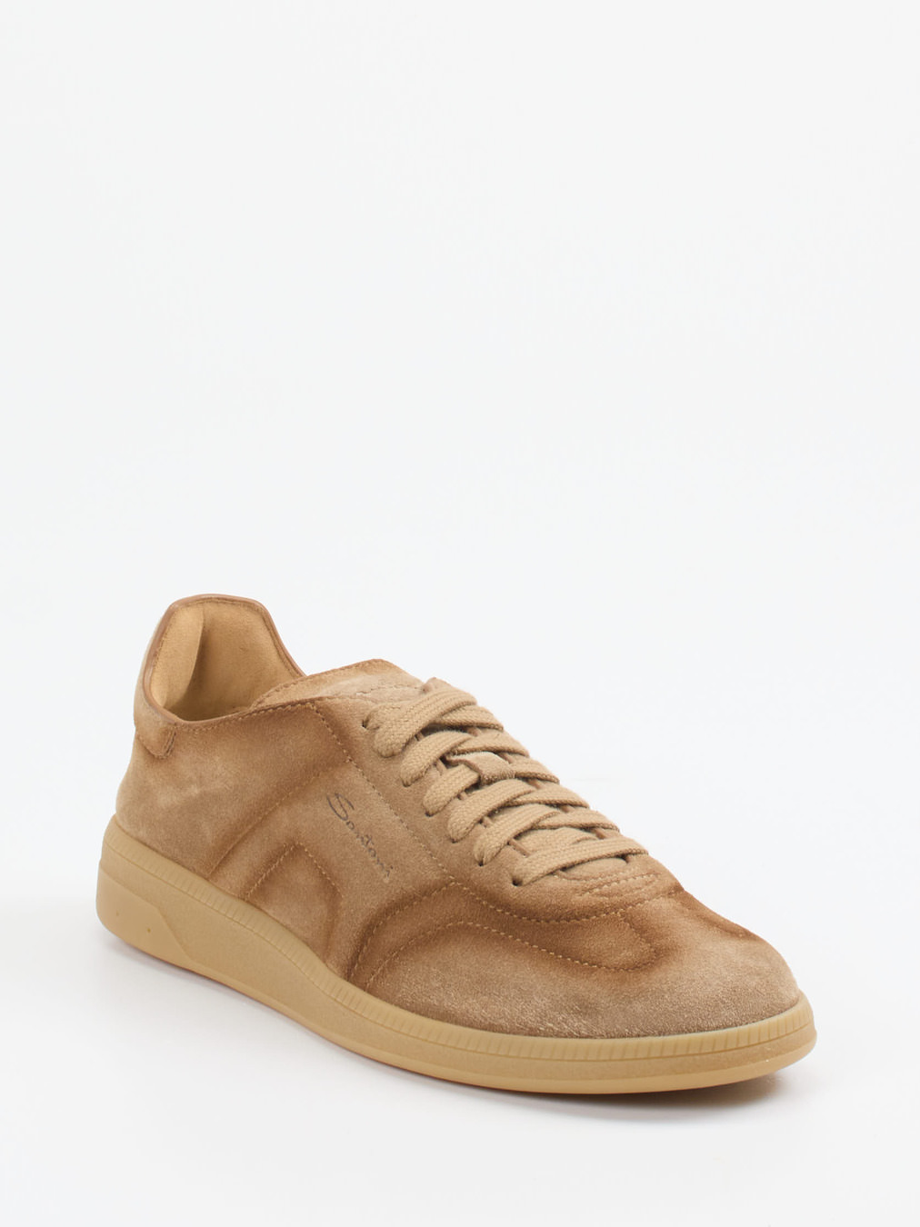 Santoni – Sneaker aus Veloursleder in Sandbeige