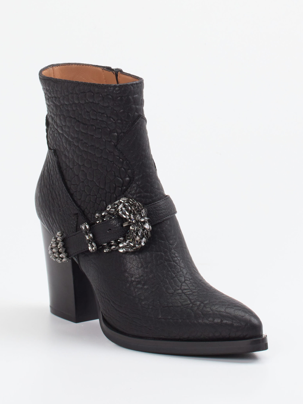 Konstantin Starke – Stiefelette aus geprägtem Leder schwarz