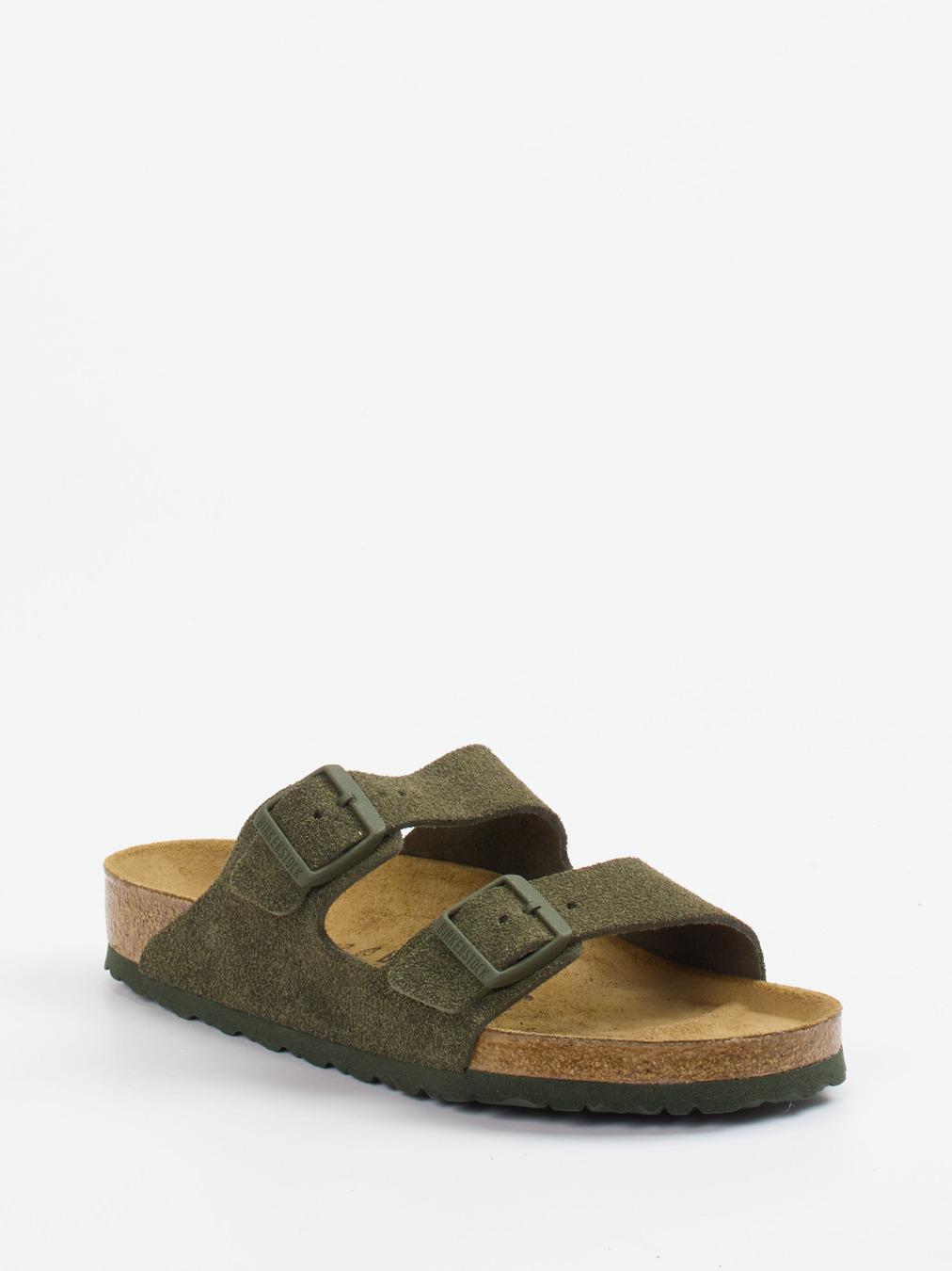 Birkenstock – Zweiriemer-Sandale aus Veloursleder olivgrün