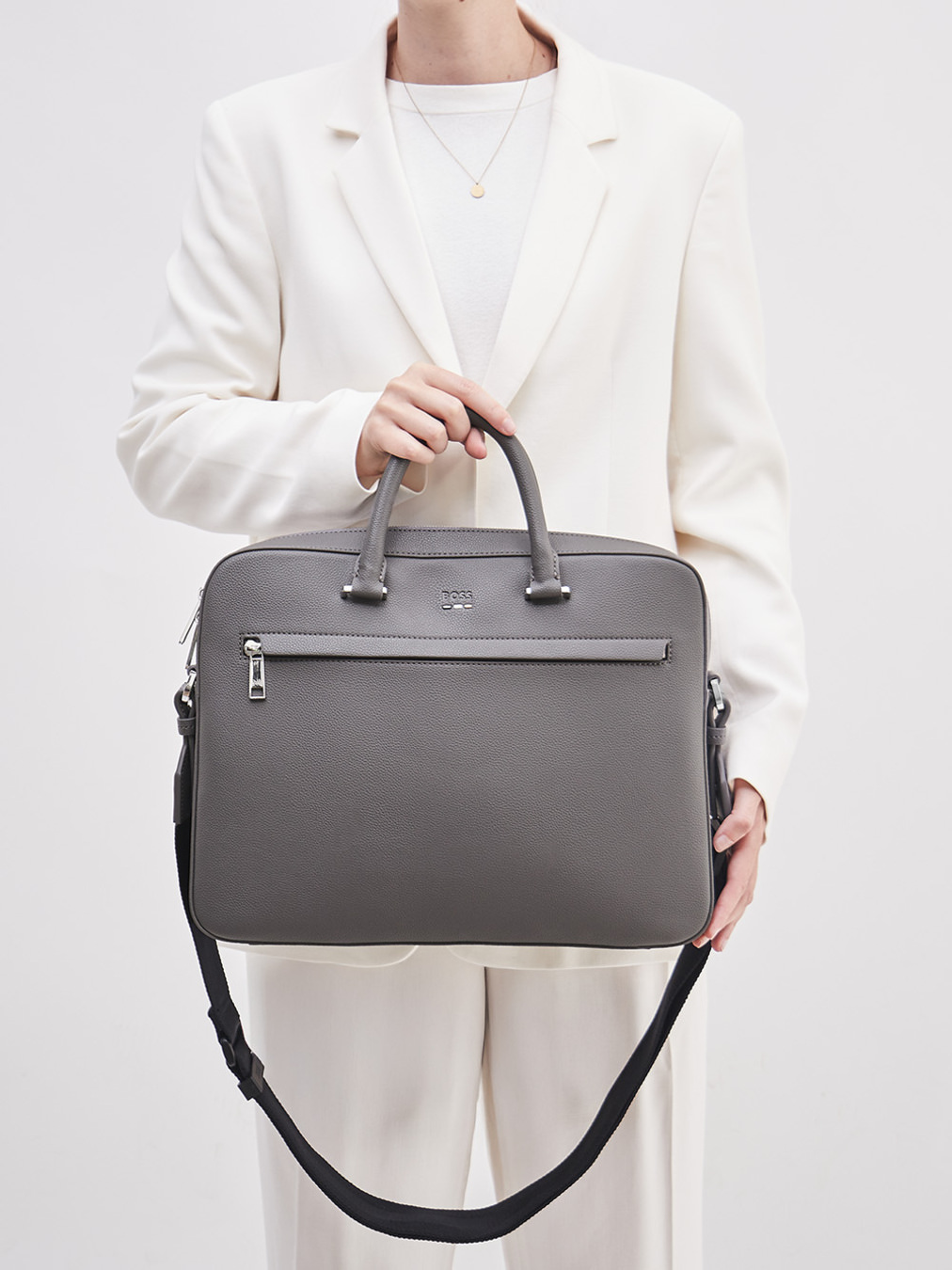 Boss – Aktentasche aus Leder in Anthrazit