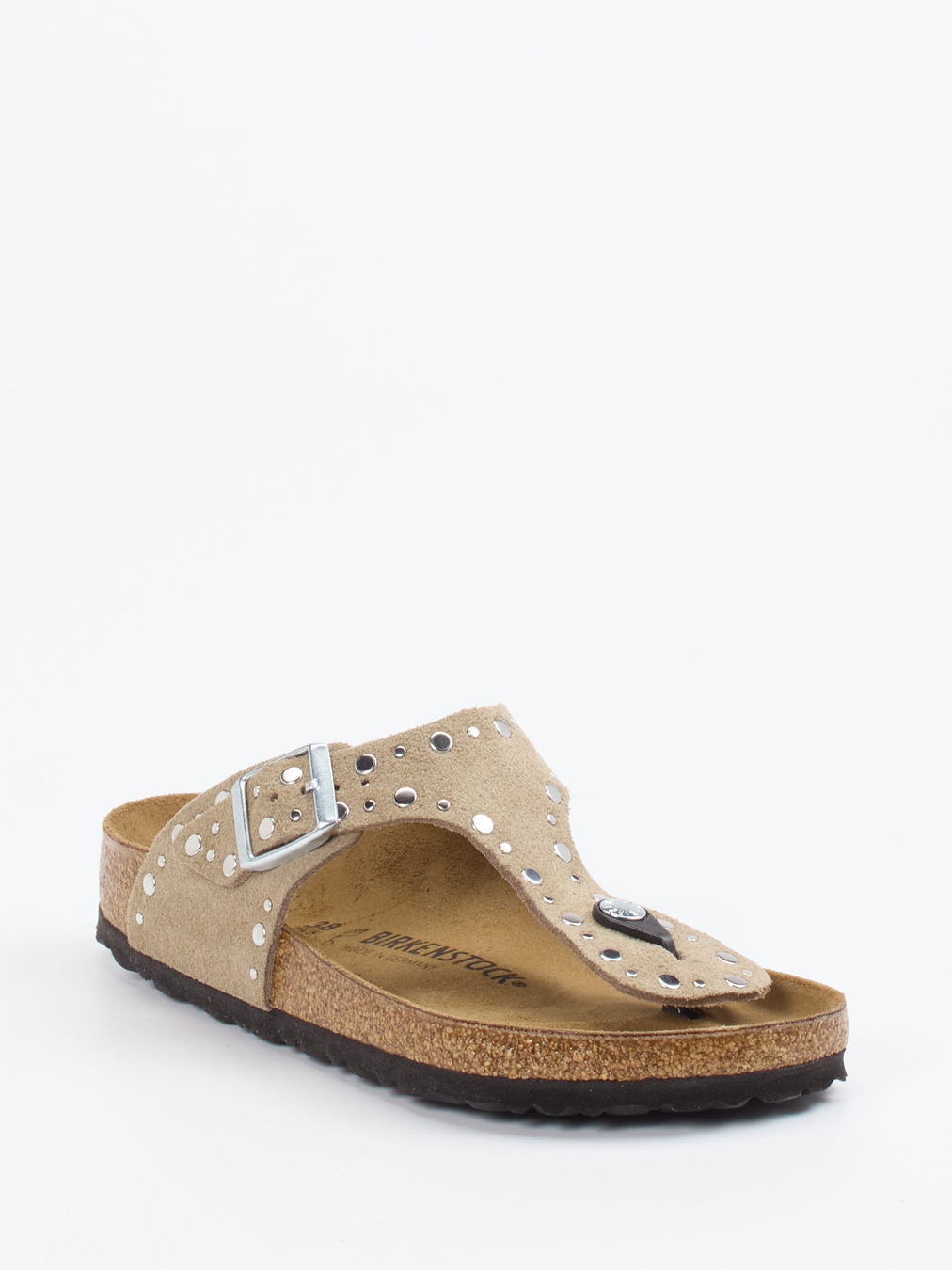 Birkenstock – Zehentrenner aus Veloursleder beigegrau