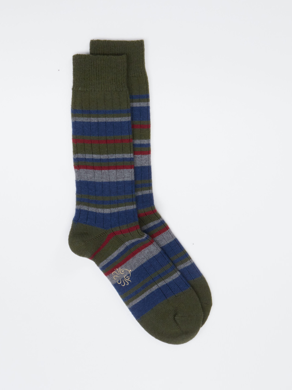 Alto Milano – Freizeitsocken aus Wolle olivgrün gestreift