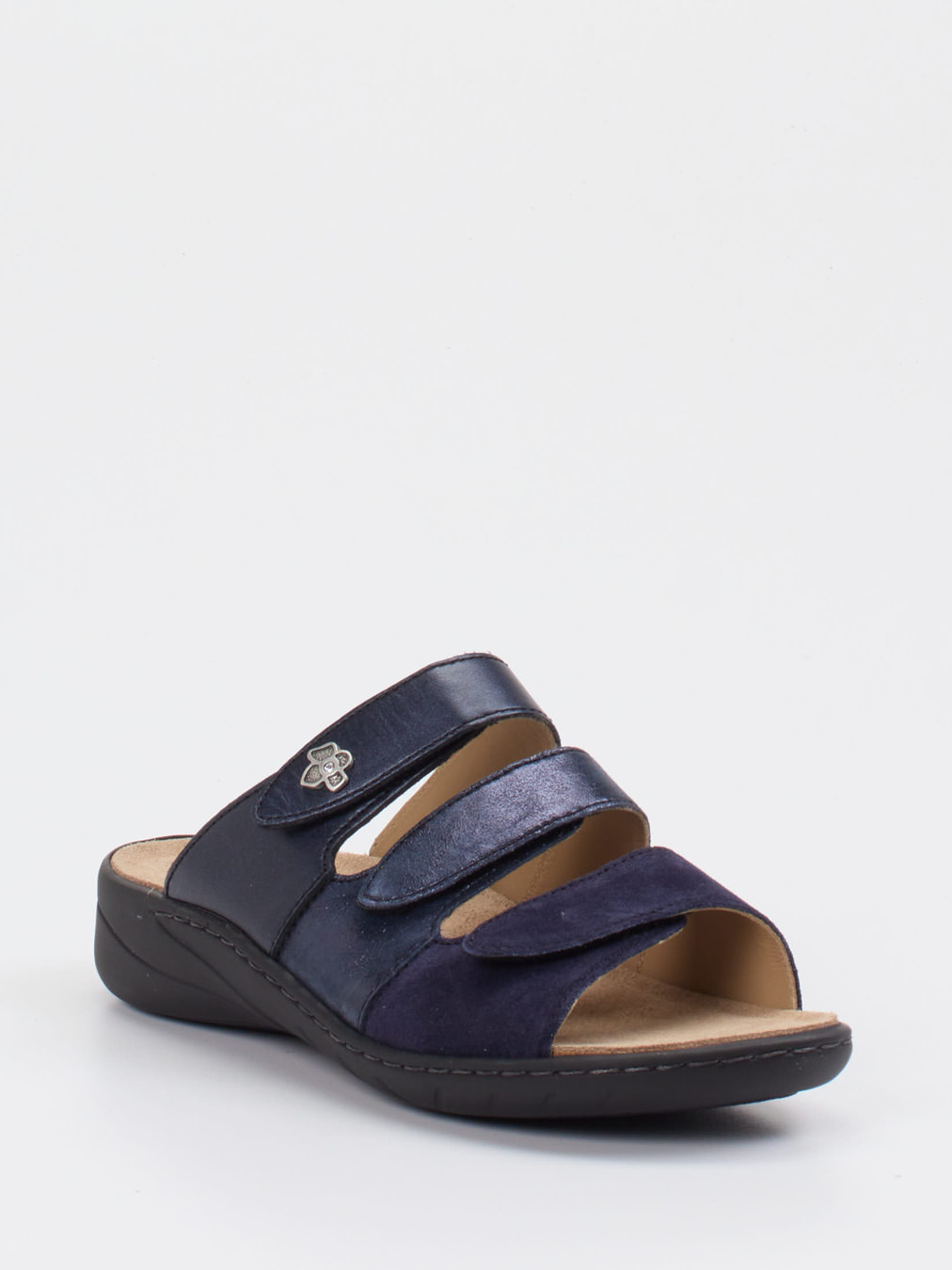 Solidus – Komfort-Pantolette aus Metallicleder blau