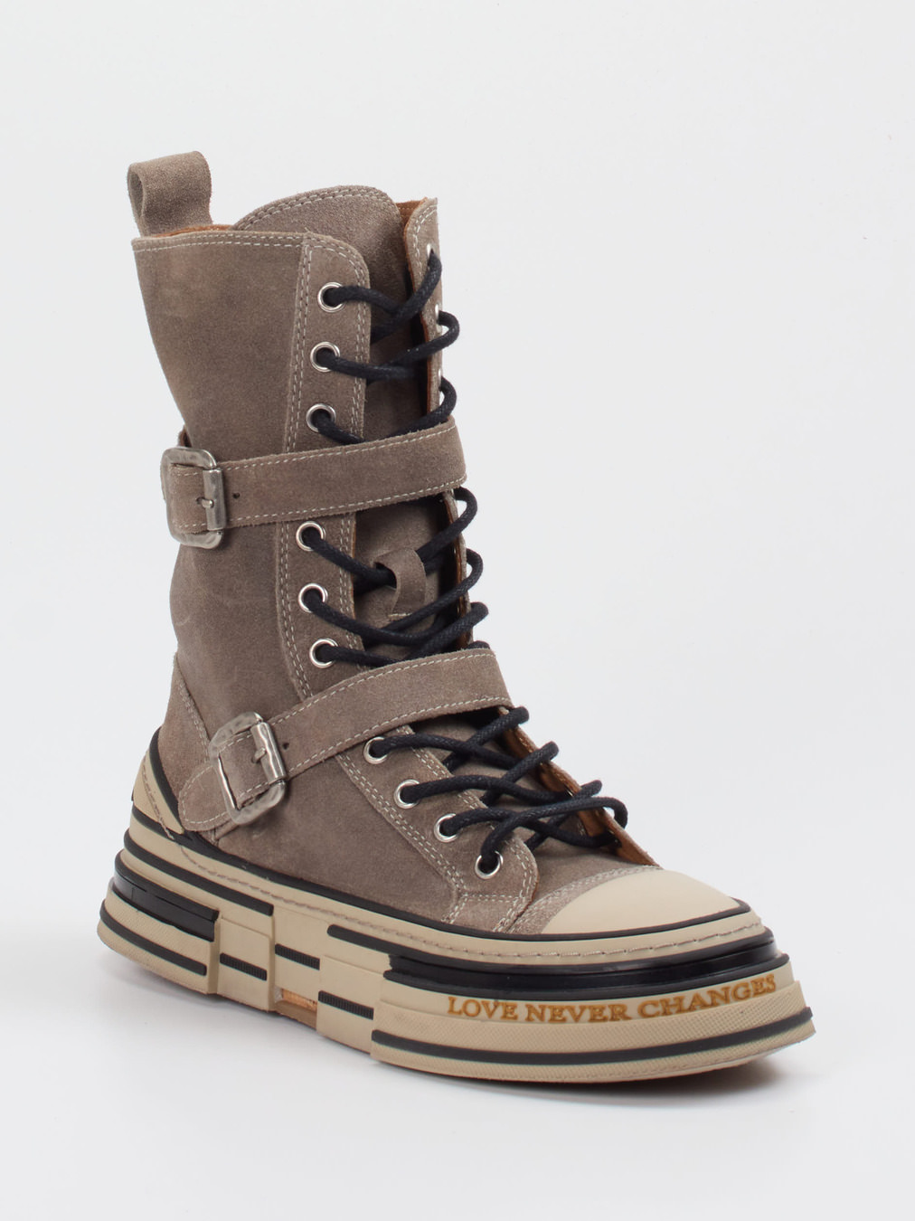 Rebecca White – High-Top-Boots aus Veloursleder Taupe