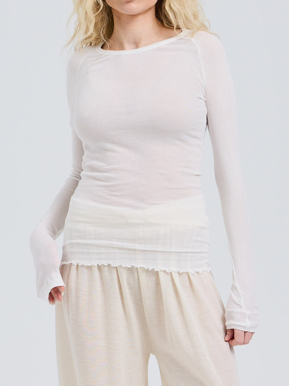 Seamless Basic – Langarmshirt aus Baumwolle Offwhite