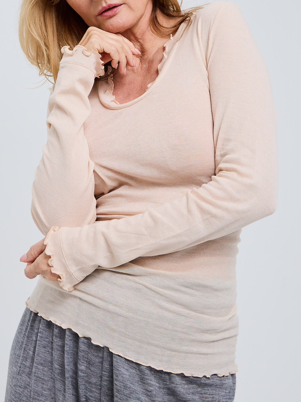 Seamless Basic – Langarmshirt aus Baumwolle Beige