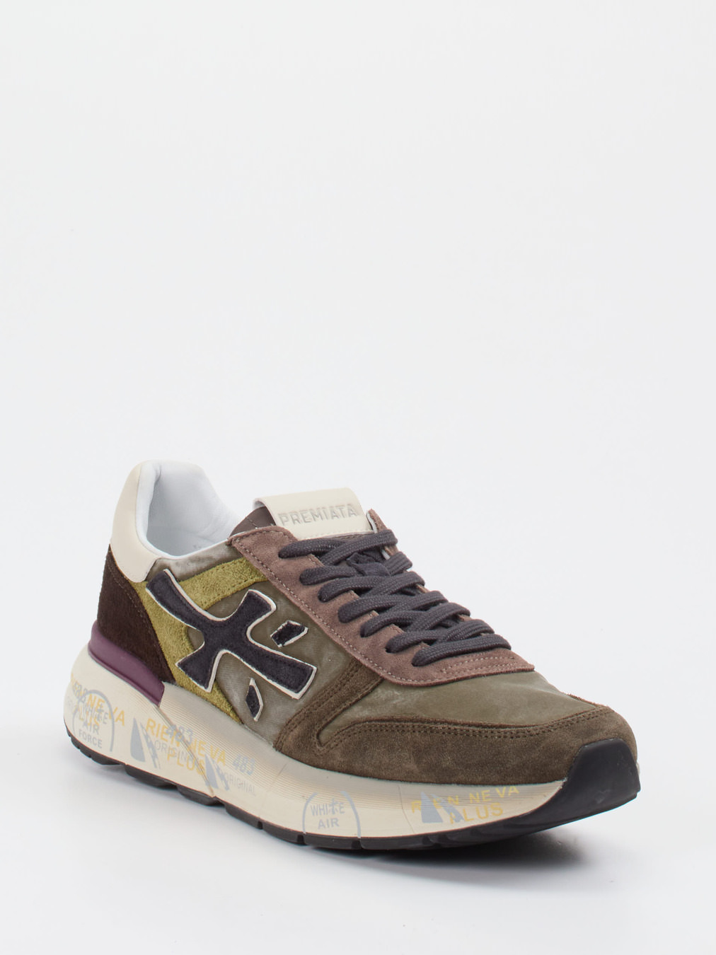 Premiata – Sneaker aus Veloursleder und Textil olivgrün