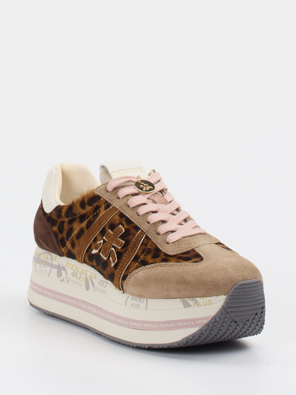 Premiata – Plattform-Sneaker aus Velour/Textil mit Leoprint