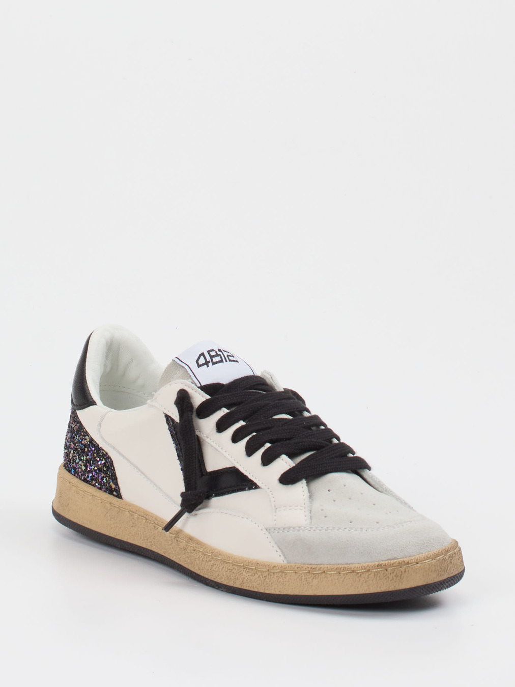 4B12 – Sneaker aus Velour/Leder mit Glitzerdetail