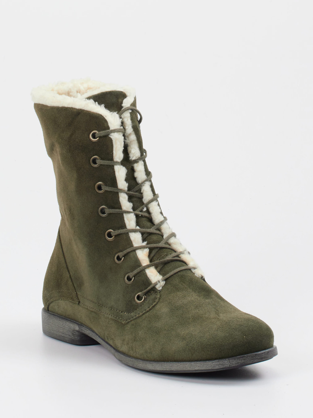 Think – Stiefeletten aus Veloursleder olivgrün