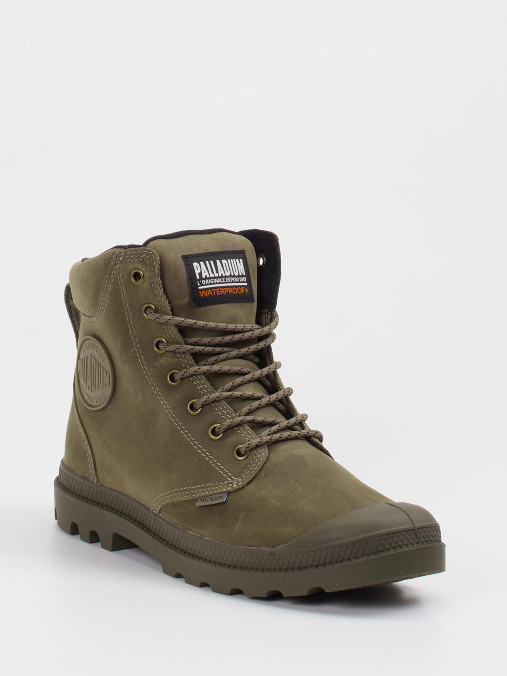 Palladium – Schnürboots aus Leder Olivgrün