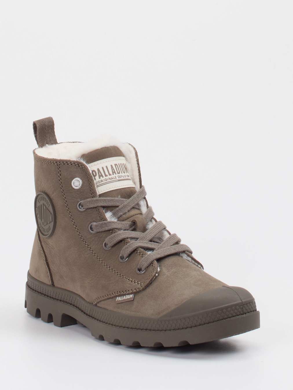 Palladium – Schnürboots aus Veloursleder schlammgrau