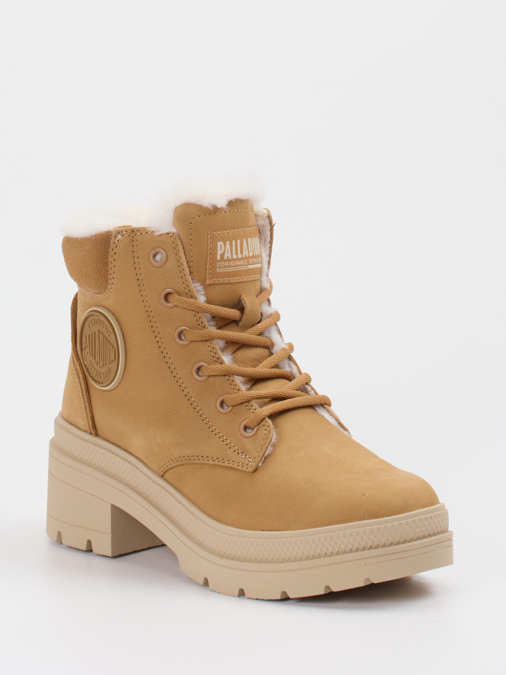 Palladium – Stiefeletten aus Nubukleder in Camel