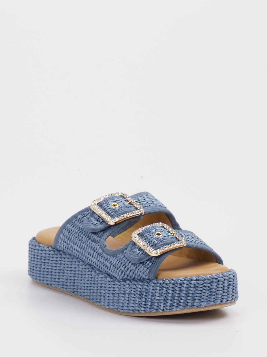 Konstantin Starke – Plateau-Pantoletten aus Textil blau