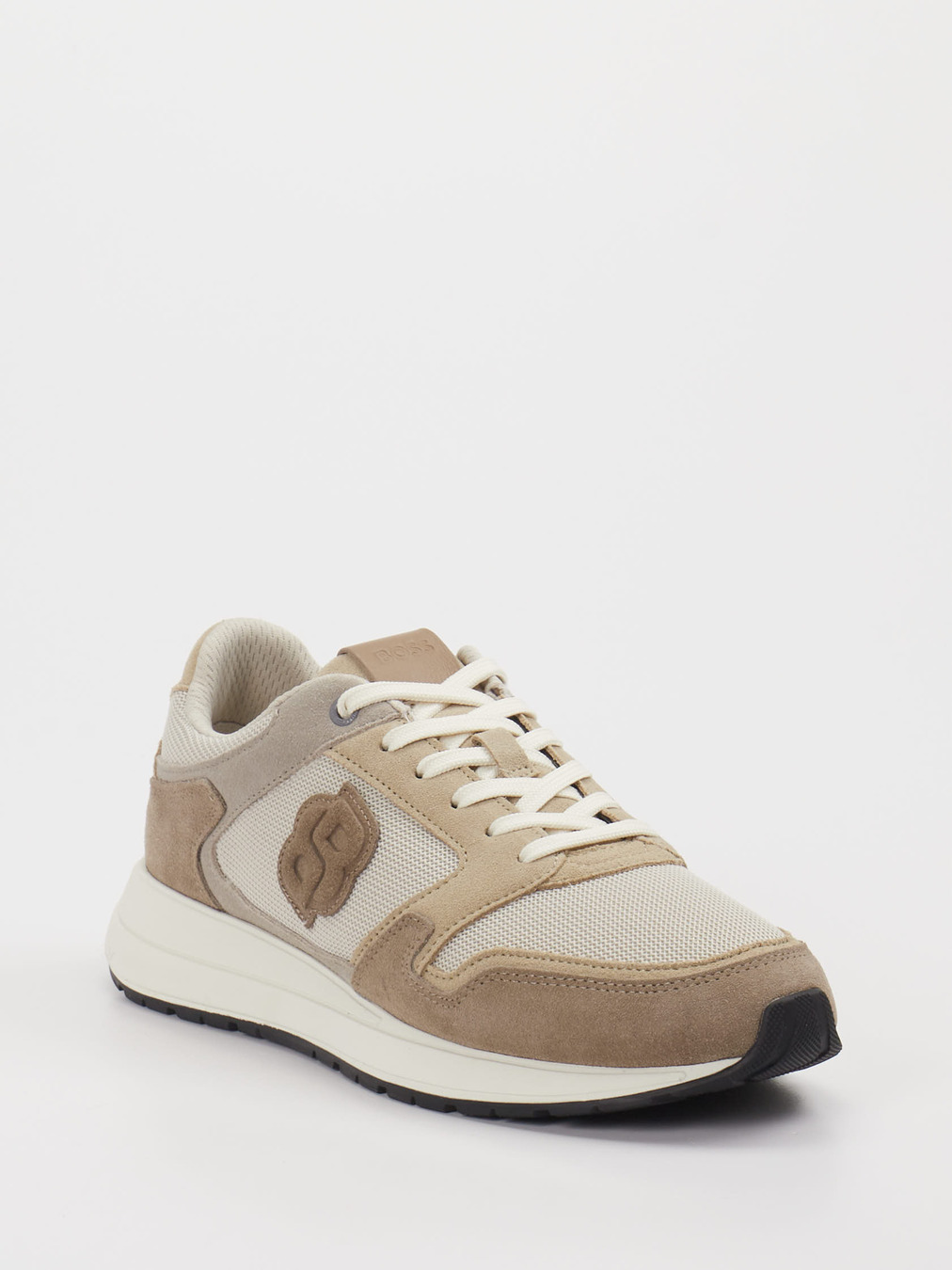 Boss – Sneaker aus Leder-Mesh-Mix in Beige