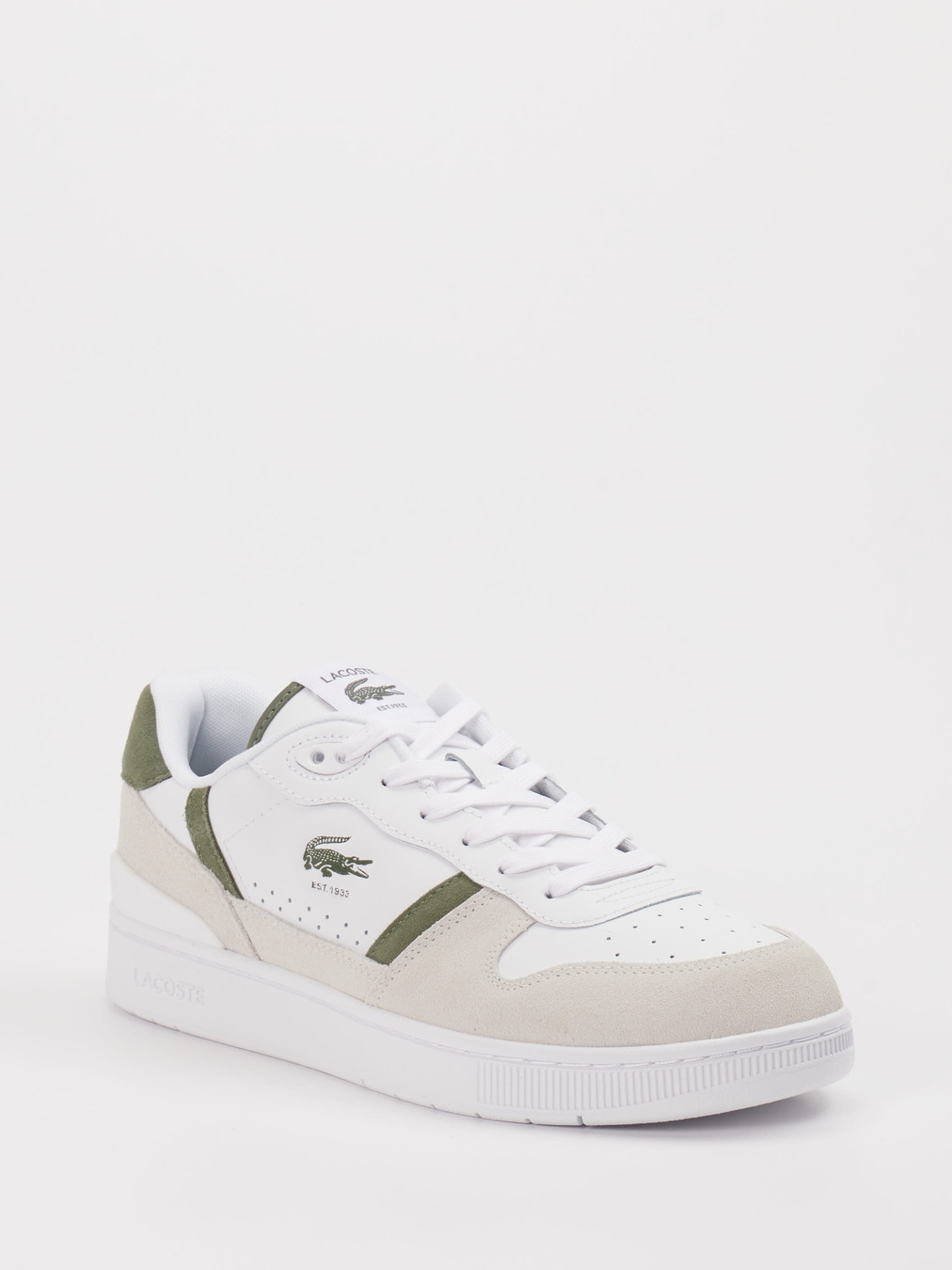 Lacoste – Sneaker aus Leder in Weiß und Olivgrün