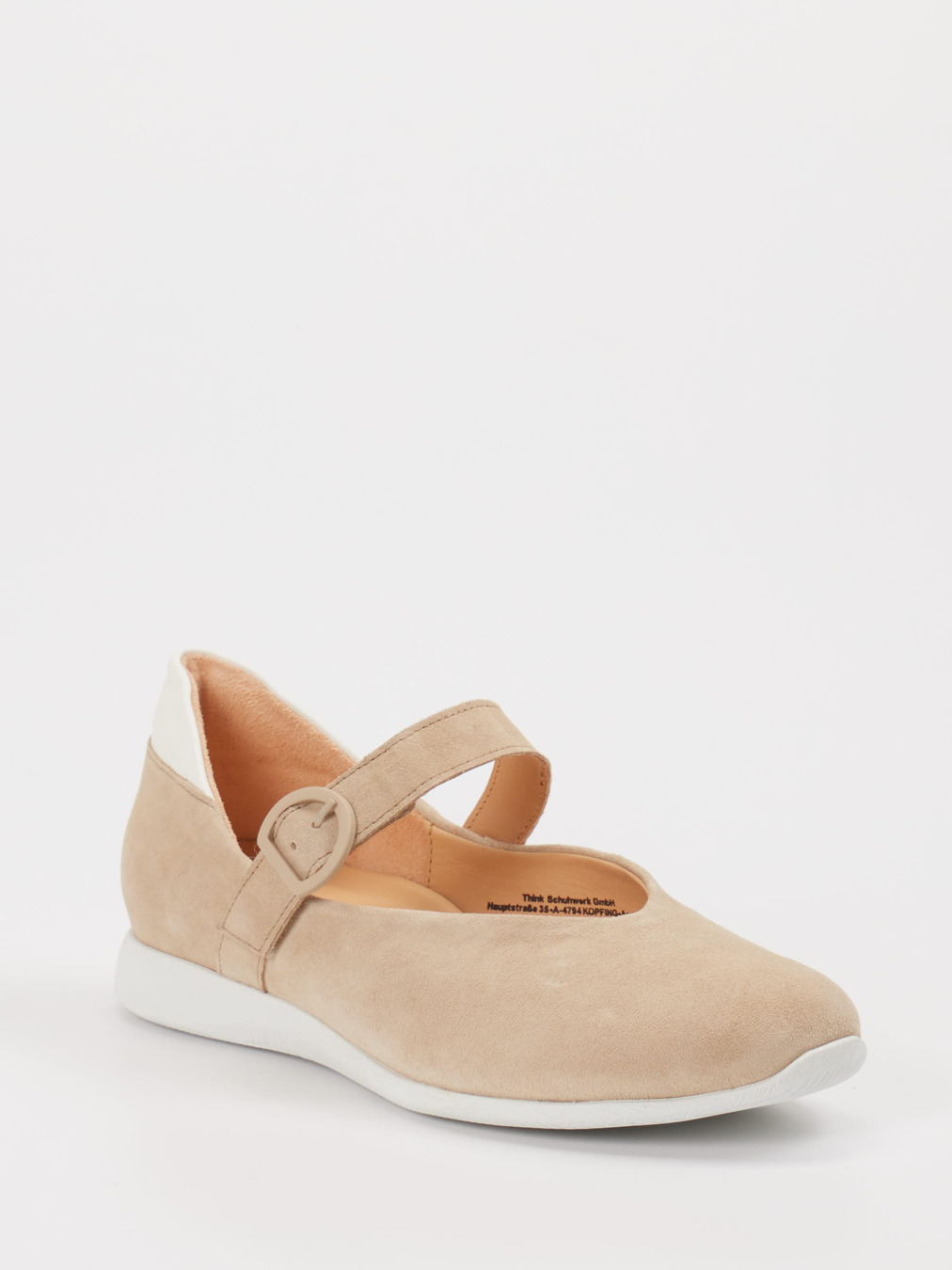 Think – Mary Jane Ballerina aus Veloursleder beige