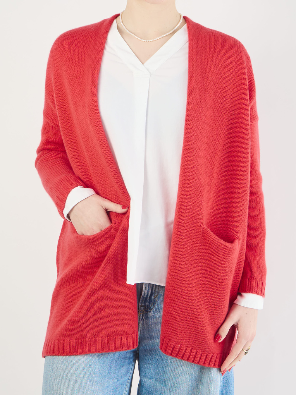 FLONA – Strickjacke aus Feinstrick Korallenrot