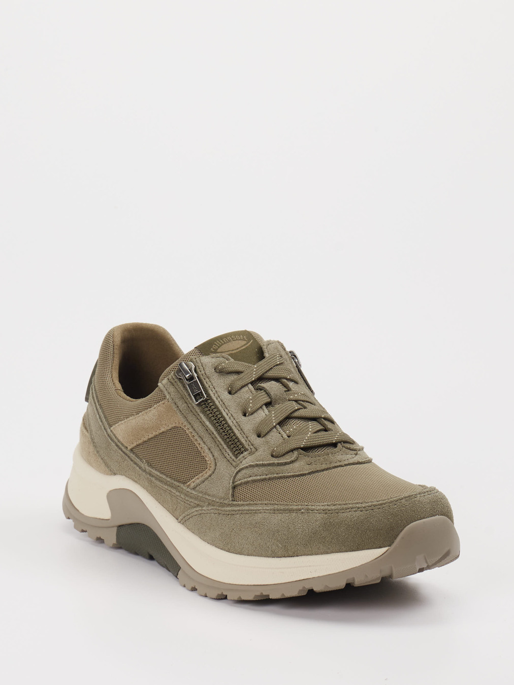 rollingsoft – Komfort-Sneaker aus Velours/Textil Olivgrün