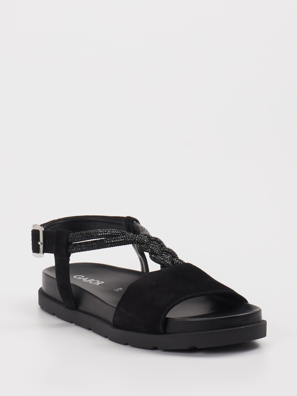 Gabor – Sandale aus Veloursleder Schwarz Glitzer