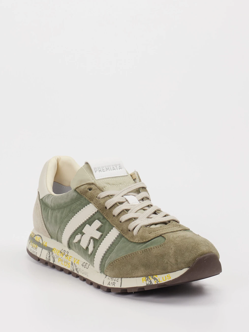 Premiata – Retro-Runner Sneaker aus Leder salbeigrün