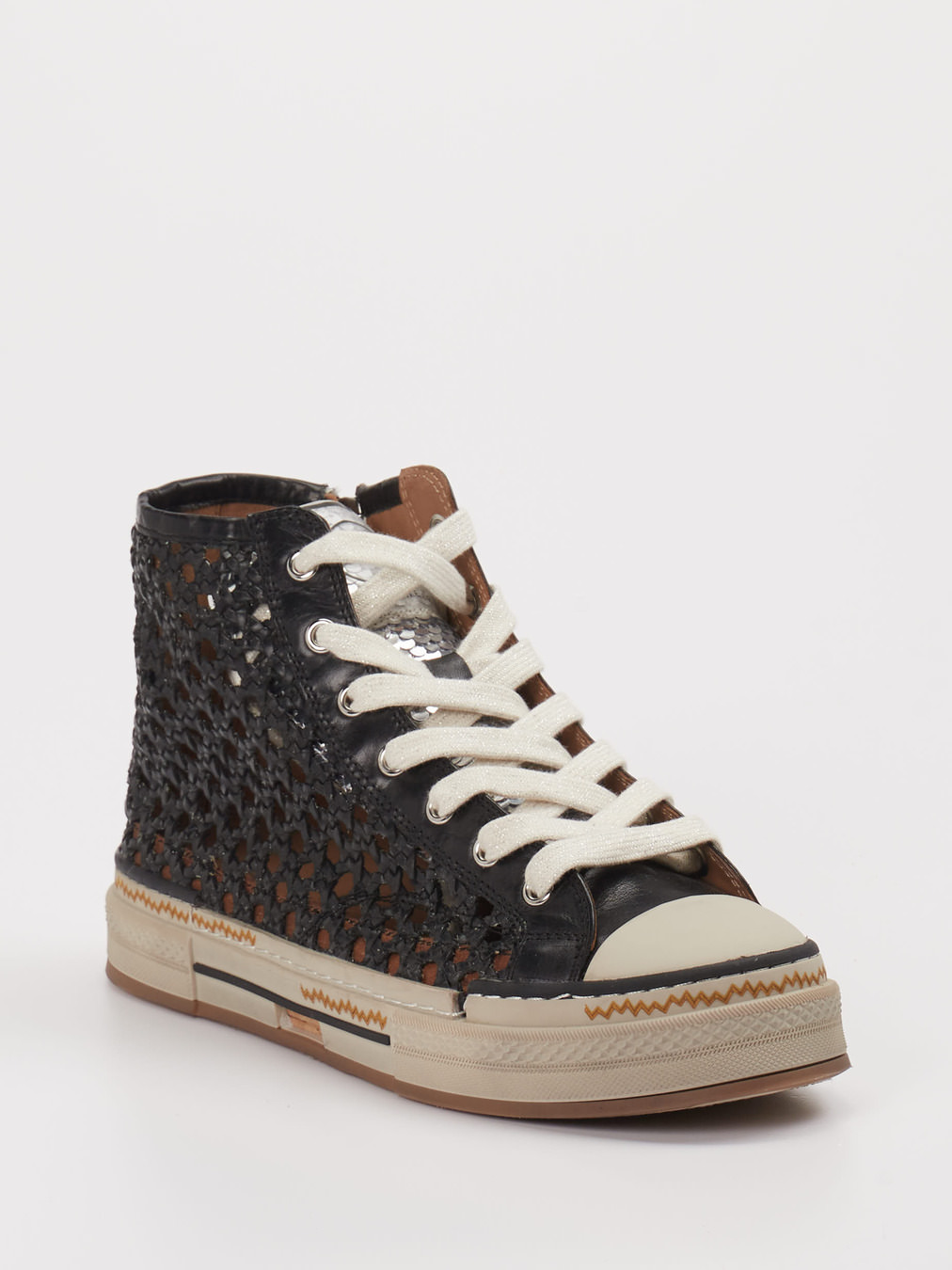 Rebecca White – High-Top-Sneaker aus Metallic Schwarz