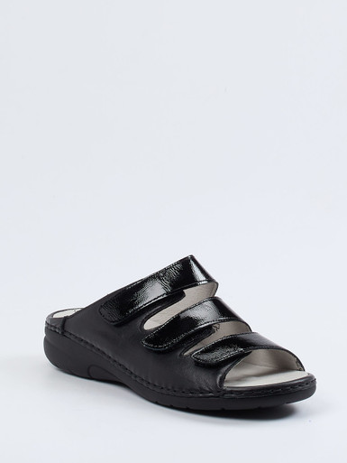 Waldläufer – Komfort-Pantolette aus Lack- und Kalbleder Schwarz